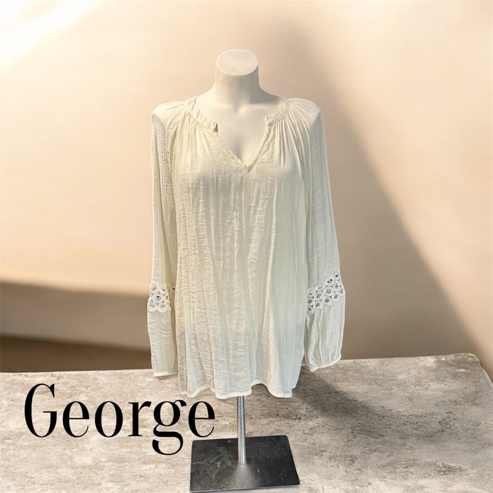 George Women's Ivory Long Sleeve Blouse - Picture 2 of 7